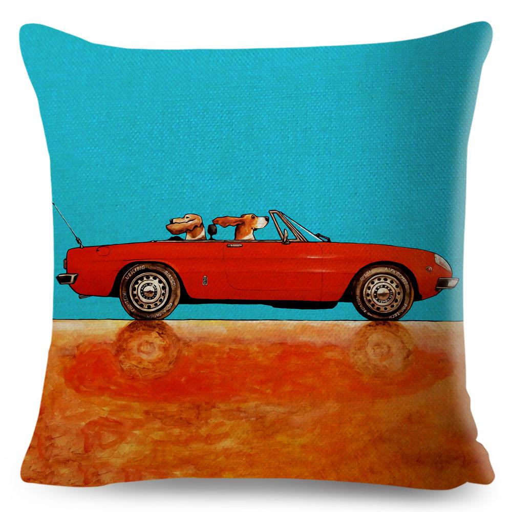 Colorful Cartoon Driving Dog Cushion Cover Decor Lovely Pet Animal Pillowcase Polyester Pillow Case for Sofa Home Car xcm