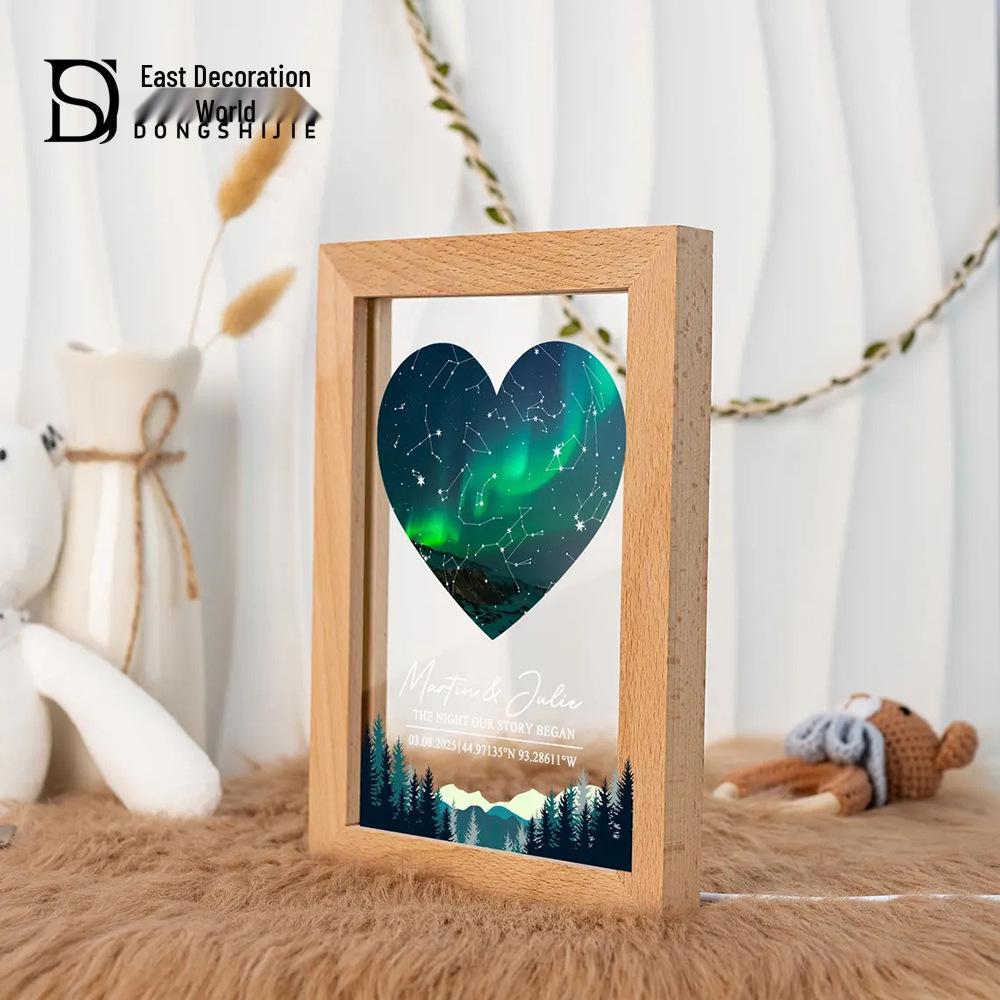 Heart Starry Sky LED Photo Frame: Custom Anniversary & Valentine's Day Gift