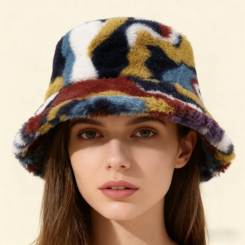 Autumn Winter Panama Hat Women Faux Fur Fisherman Hat Zebra Print Plush Velvet Outdoor Warm Panama Hat Fisherman Hat Female