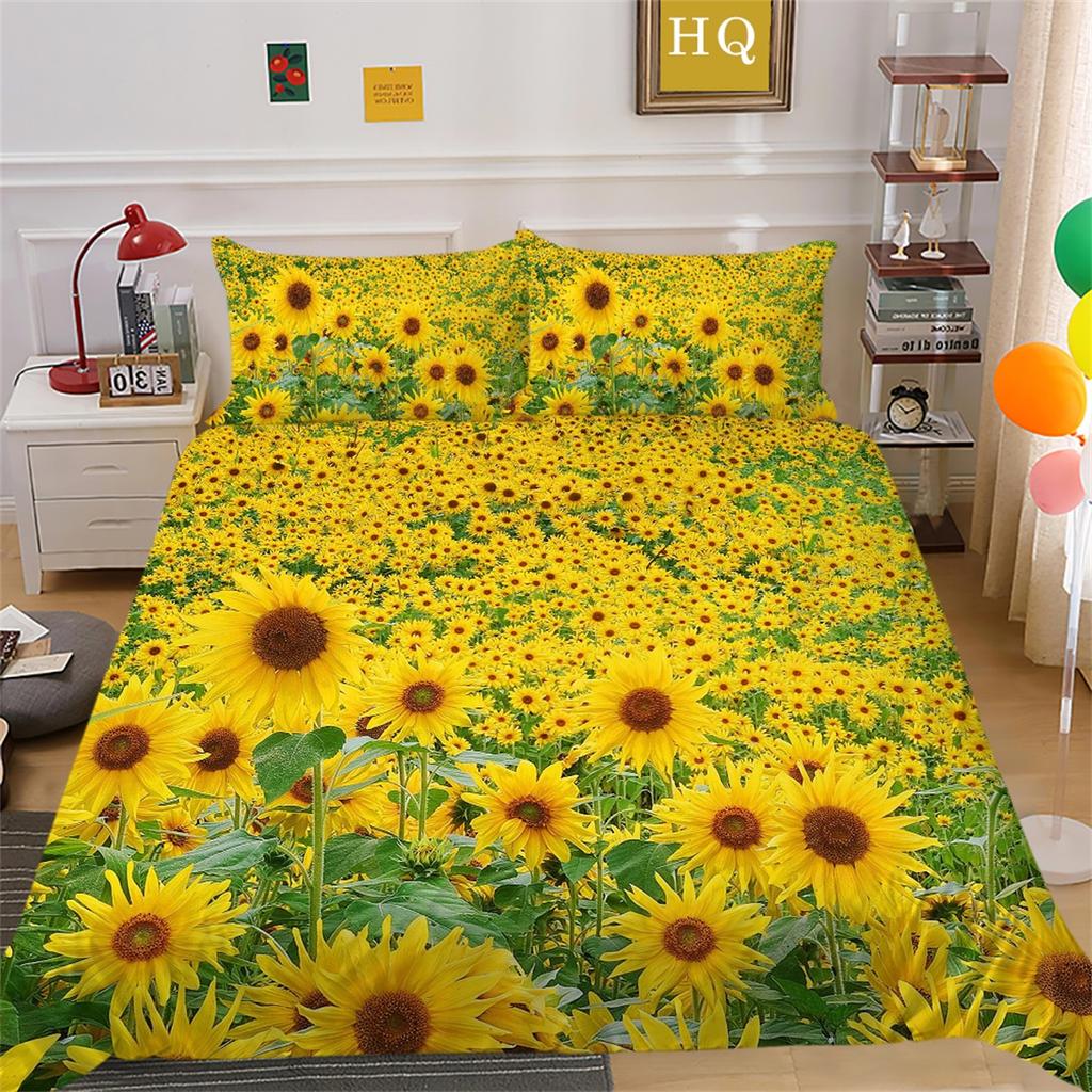 3D Flower Sea Bedding Set Flower Series Quilt and Pillow Case 2/3 Pieces AU180 * 210 Full Size Soft and Easy To Clean Home Decoration