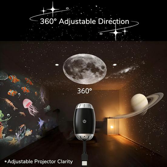 Ayarlanabilir Parlaklıkta Yıldızlı Gökyüzü Projektörü Gece Lambası 360 Derece Döndürme Kolay Dokunmatik Kontrol Lambası USB Şarj Edilebilir Yatak Odası Ortam Aydınlatması