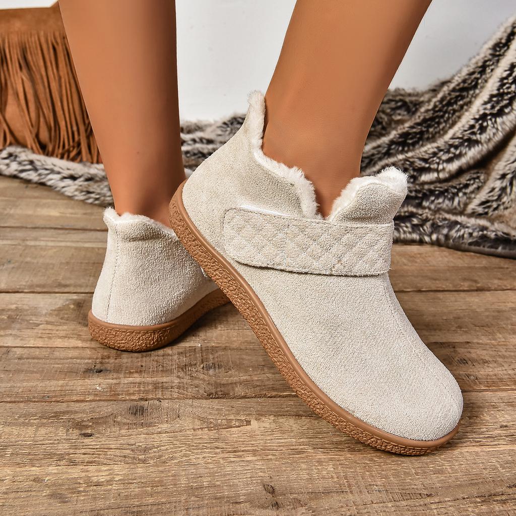 Comemore Flat Warm Padded Snow Boots Winter New Solid Color Round Head Cotton Shoes for Women Suede Casual Plus Velvet Botines