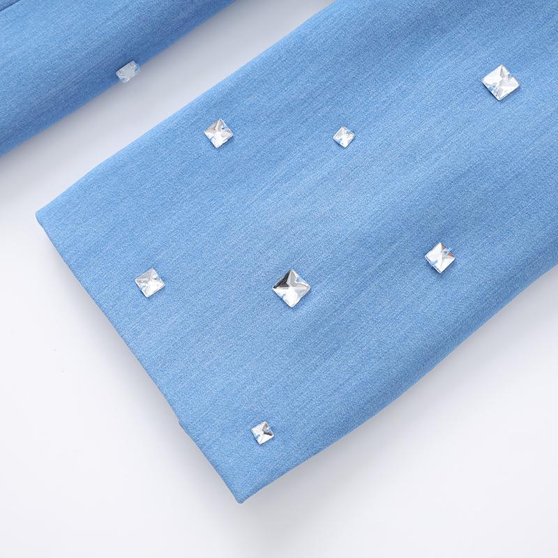 European & American Style V-Neck Blue Suit: Slimming, Flattering, Luxurious Nail Drill Jacket for Stage Performance & Parties