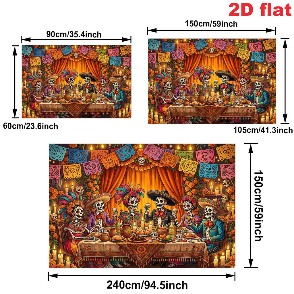 2D Flat Banner [Party Banner, Flag] 1 Piece, Made of Polyester, with Painted Sugar Skull Decorative Fabric