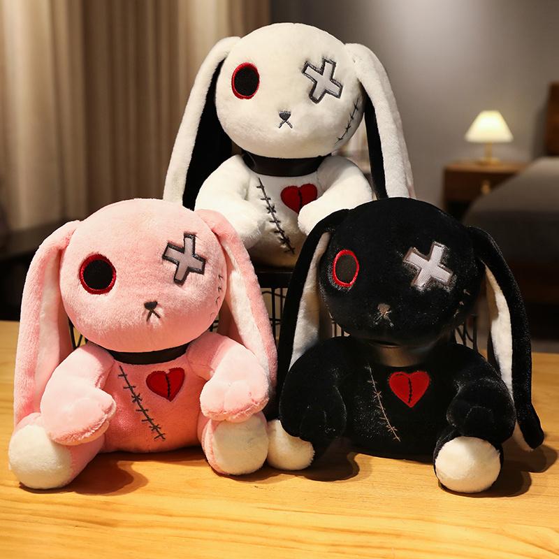 New Dark Series Rabbit Plush Toy Stuffed  Zombie Bunny Doll Gothic Rock Style Halloween Decor Creative Gift for Kids Friends