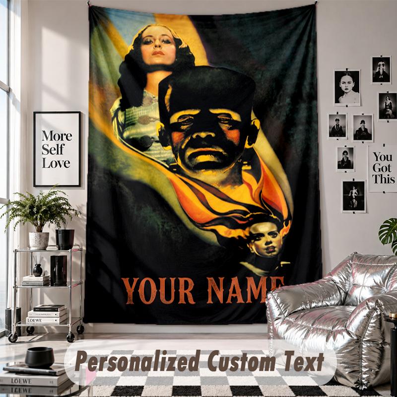 Custom Tapestry Wall Hanging, Bride of Frankenstein Personalized Name Text Home Wall Decor