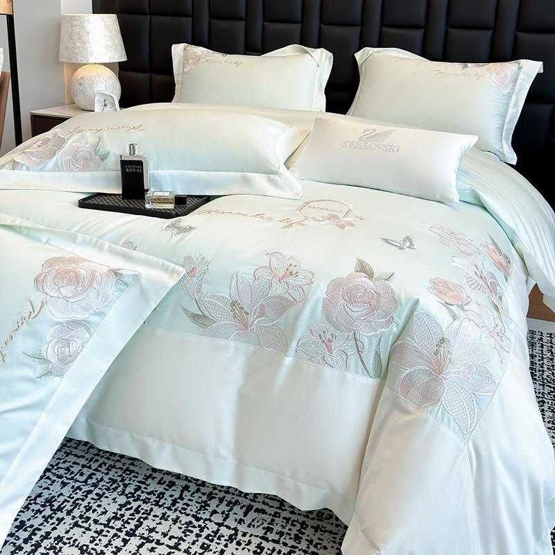 Class A Maternal And Infant Grade 240 Long-Staple Cotton4-Pcs Set Of Pure Cotton Satin Embroidered Quilt Cover, Bed Sheet Skin-Friendly Mattress