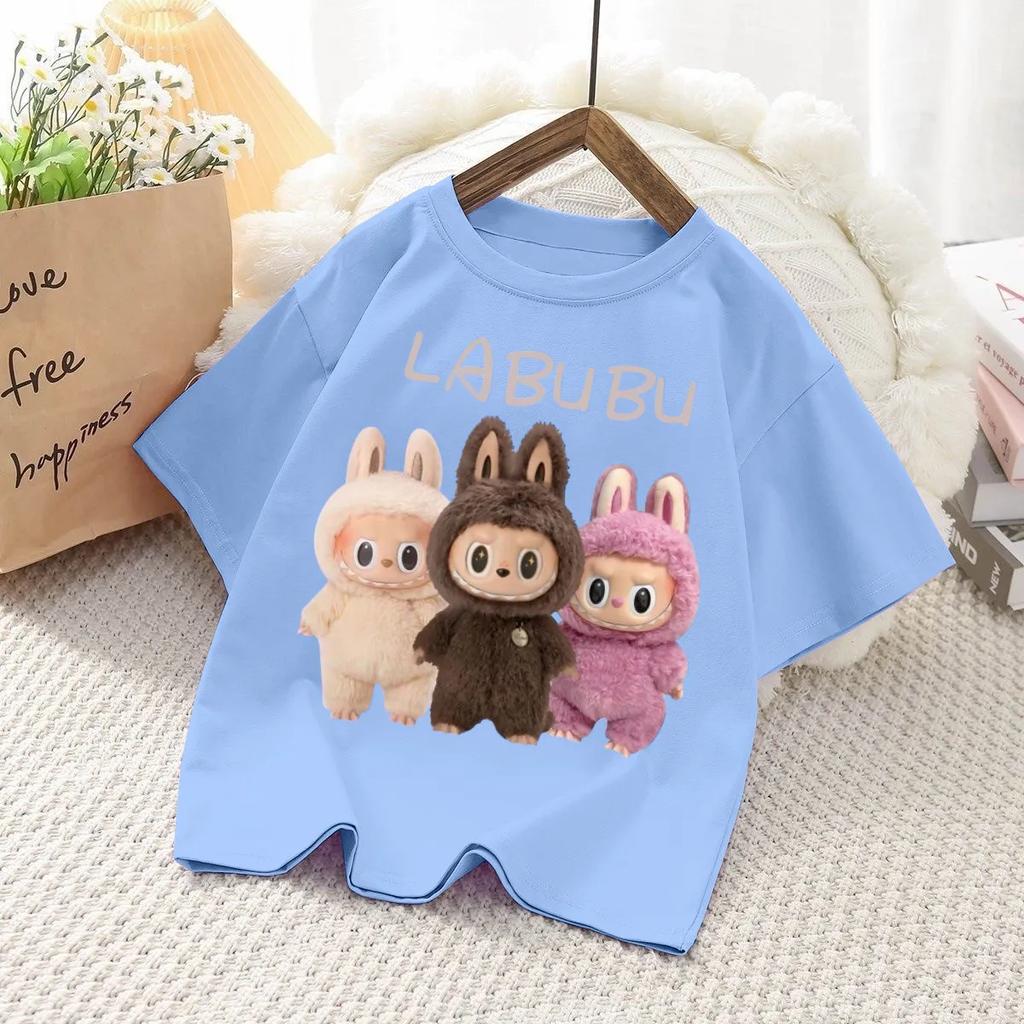 Gorąca koszulka dziecięca z nadrukiem 3D Labubu w kolorze różowym - Uroczy design postaci, krótki rękaw, letnia codzienna dla chłopców i dziewczynek
