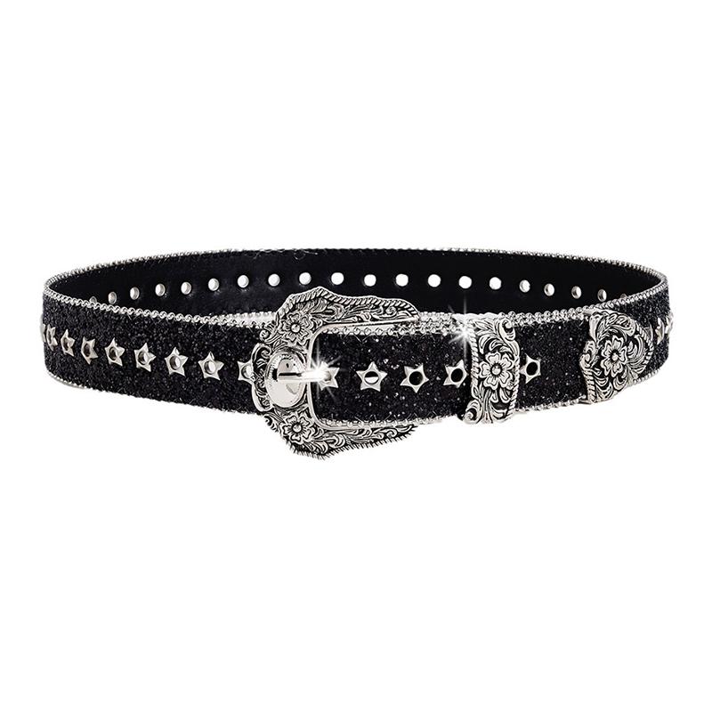 Personality Gothic Rhinestone Belts For Women Girl Fashion PU Leather Belts Western Cowboy Y2K Retro Jeans Skirt Decor Waistband