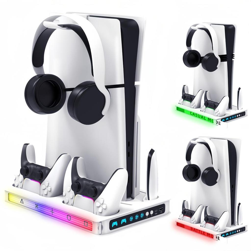 PS5 Slim/Pro Console Cooling & Charging Stand with RGB Lighting and Headphone Holder
