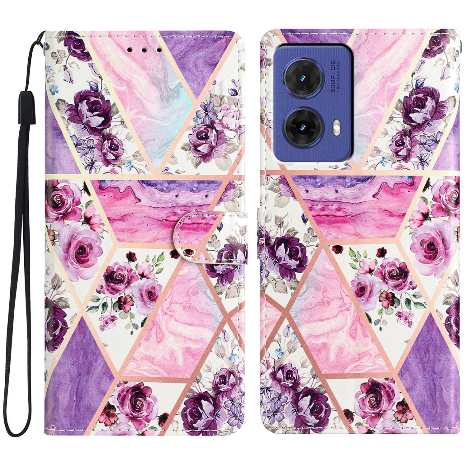 

Чехол-книжка для Motorola Moto G85 5G, из ПУ кожи, с печатью узора, подставка, чехол для телефона с ремешком E