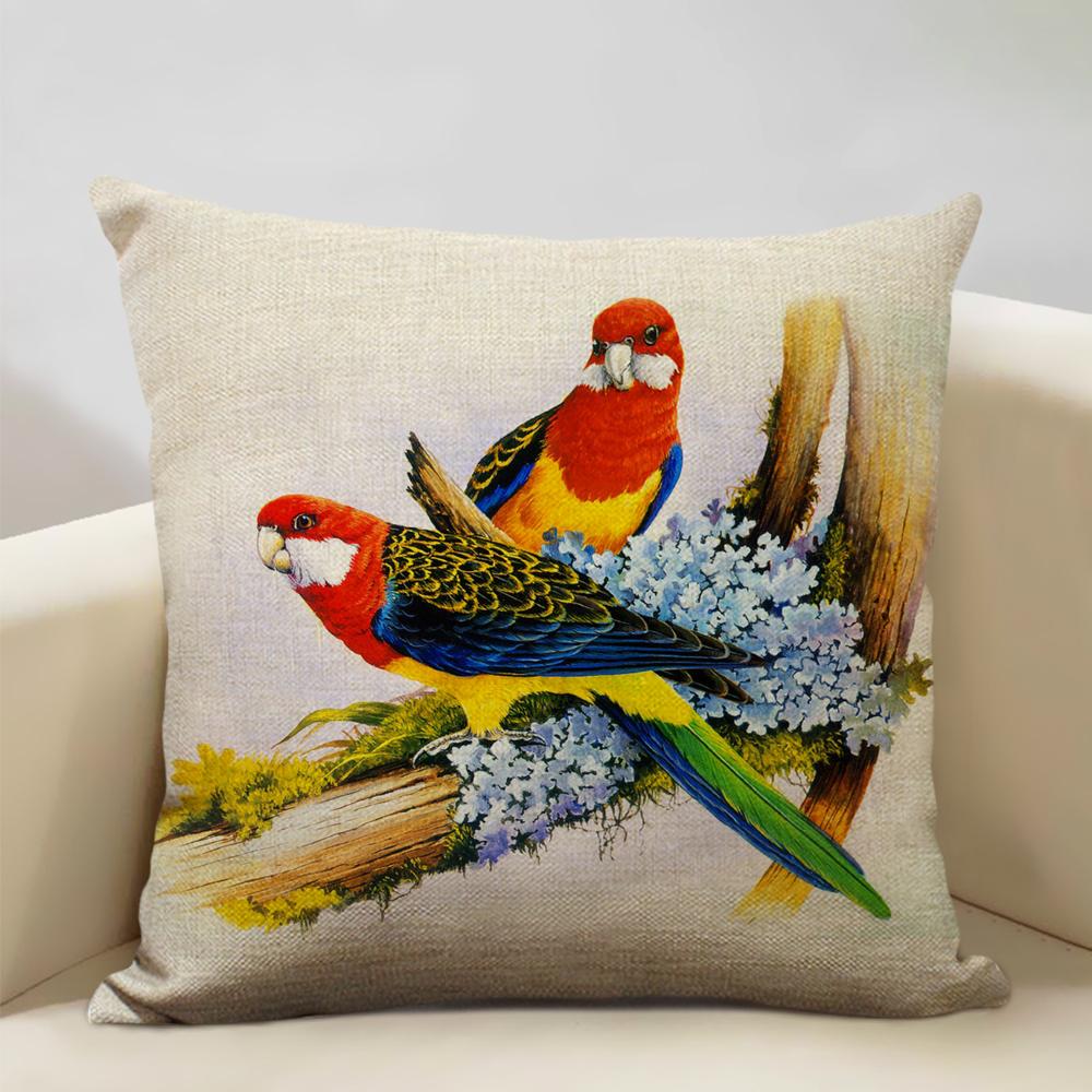 Bird Parrot Sofa Cushion Cover Bedroom Living Room Hotel Cafe Decoration Pillow Case 45x45cm Linen Pillowcase Chair Cushions