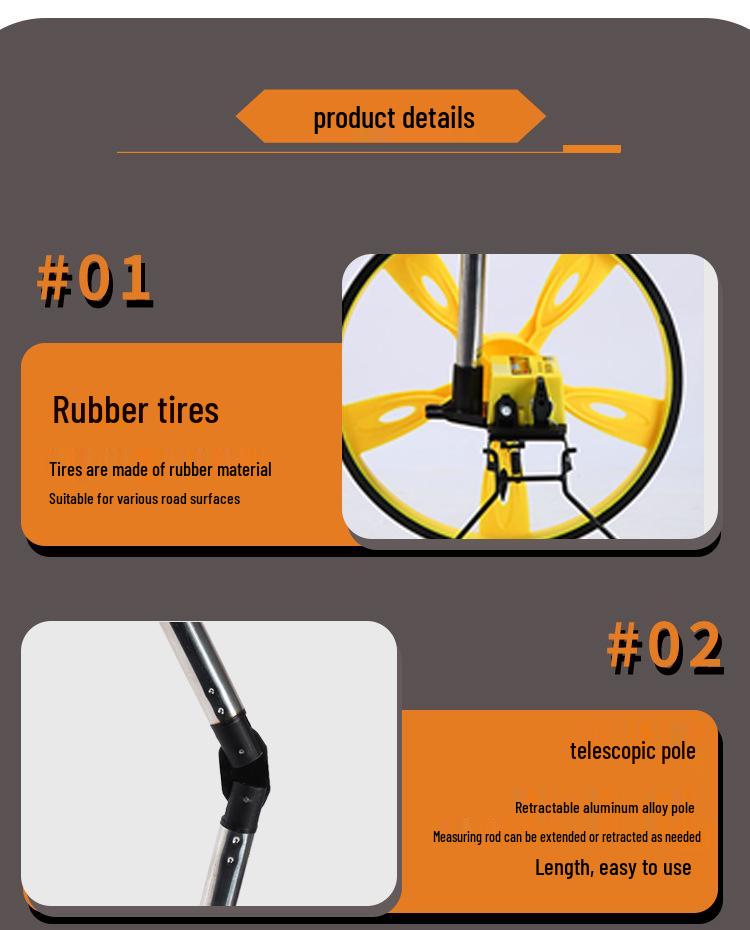 Folding Hand-Push High-Precision Outdoor Measuring Wheel with Rubber-Coated Large Wheel