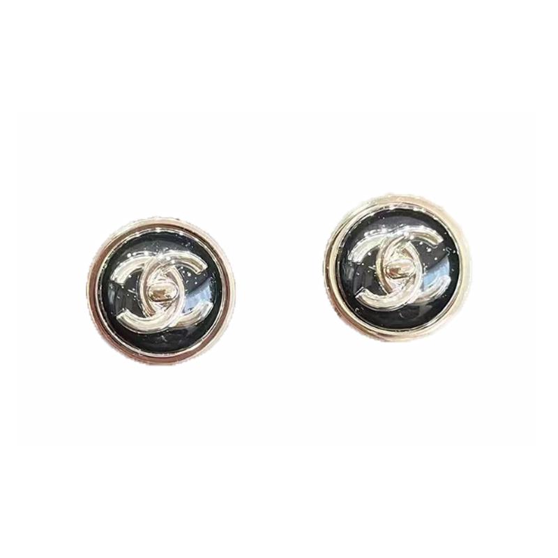 

CHANEL 23C Black Round School Bag Button Double C Metal Earrings Women s Black чорний