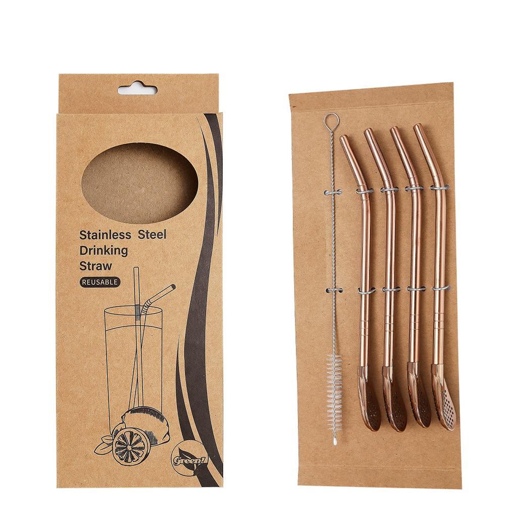 5 Pcs/set 304 Stainless Steel Tea Drinking Straws Spoon Yerba Mate Tea Filter Reusable Bombilla Gourd Tea Tools Bar Accessories