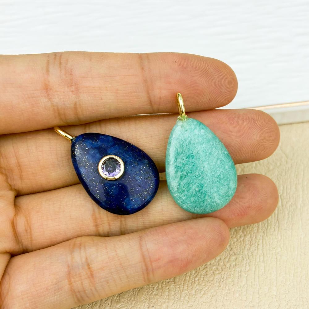 Water Drop Pendant 18K Gold Plated Trendy Natural Gemstones Stone Pave Zircon Amethyst Lapis Lazuli Tiger Eye Party Wedding Gift