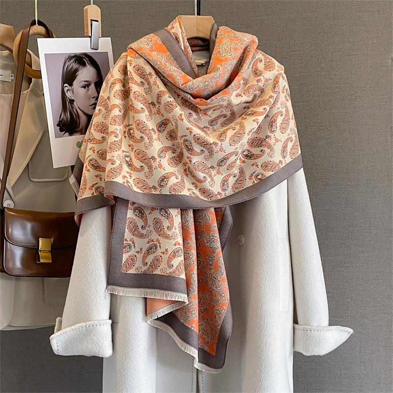 Winter Warm Cashmere Scarf for Women Luxury Print Pashmina Shawl Wrap Neckerchief Female Bufanda Echarpe Design Headband