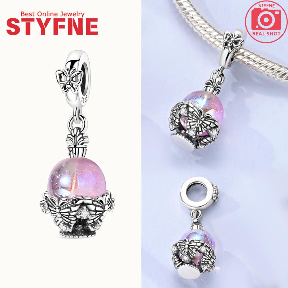Silver 925 Colored Zircon Heart-shaped Pendant Beads Charm Fit Bracelet Jewelry Making Fine Gift for Women