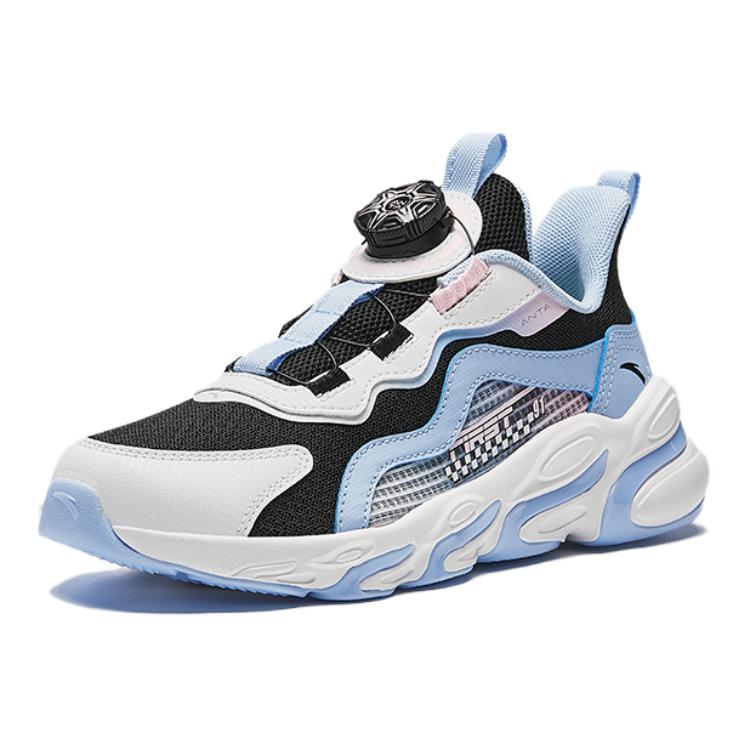 Anta Kids Synthetic Leather Fabric Comfortable Non-Slip Wear-Resistant Low-Top Running Shoes Kids Running Shoes Black Blue A22435523N-2