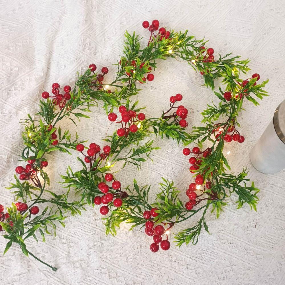 Red Berry Christmas Red Berry Light String 20/30LED Snowflakes LED Green Leaf String Lights DIY Fake Leaves