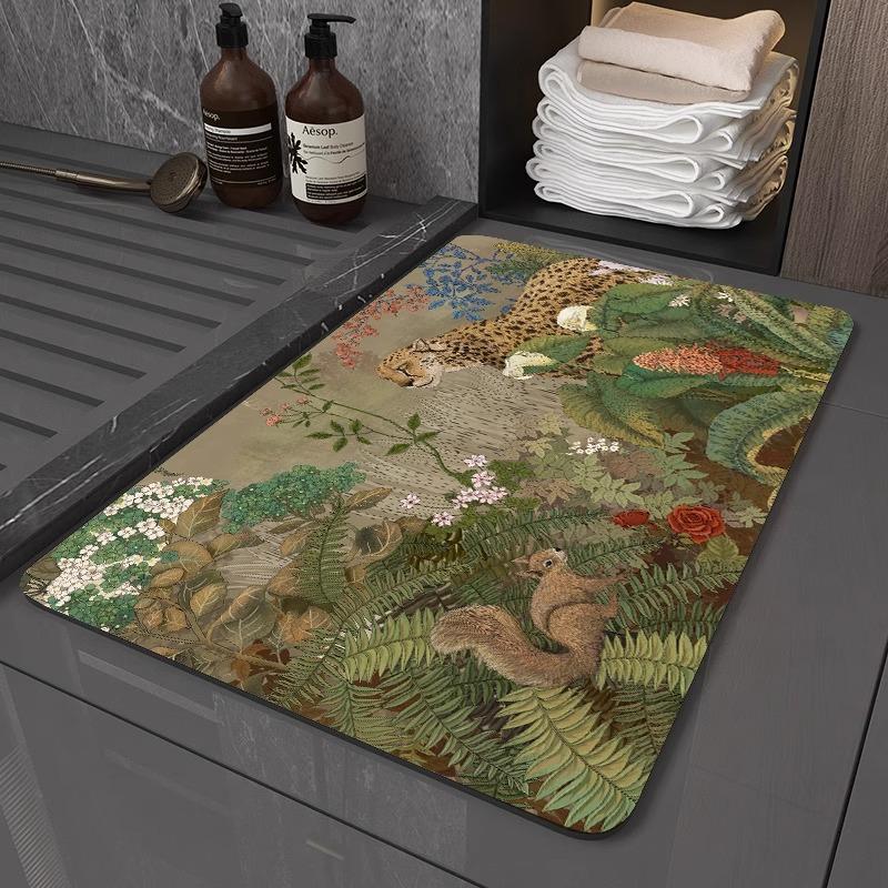 

Chinese Retro Diatomaceous Earth Door Mat Animal Flower Printed Carpet Bathroom Kitchen Bedroom Anti Slip Rug Home Decoration 40X60CM