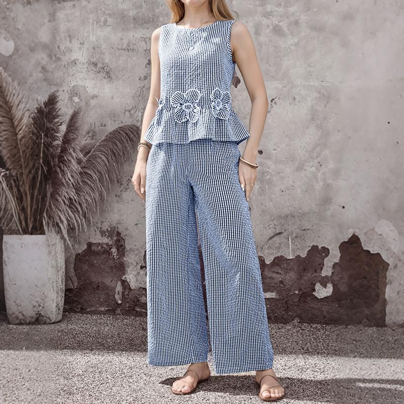 ZANZEA Women Sleeveless Vest Tops and Pants Summer Two Piece Suit Sets