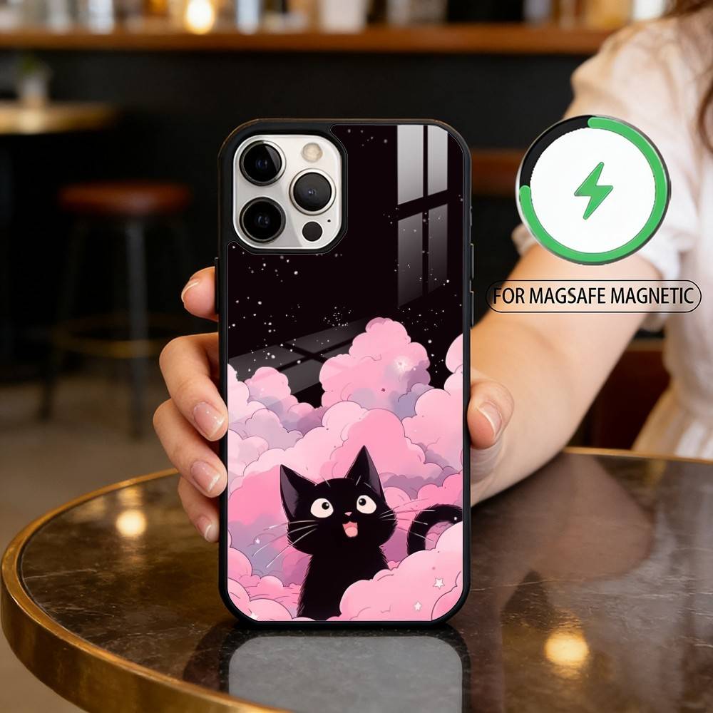 Cartoon C-Cat A-Art Magnetic For Magsafe Wireless Charging Phone Case For iPhone17,16,15,14,13,12,11 Plus,Pro Max