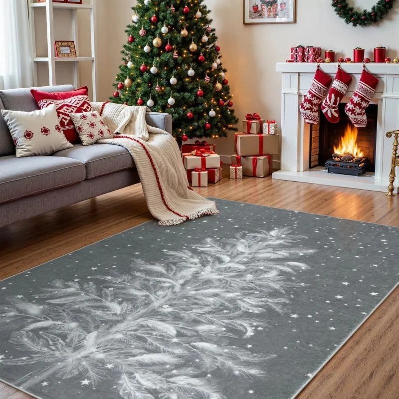 Tapete de Decoração com Tema de Natal Antiderrapante Tamanho Grande Tapete de Chão para Sala de Estar Tapete para Mesa de Sofá Macio Decoração de Casa para Quarto