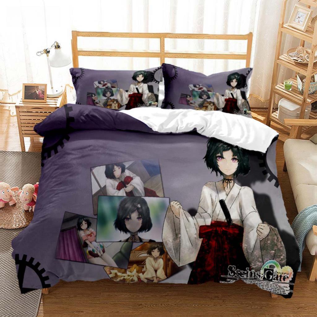 Steins;Gate Bedding Set Single Twin Full Queen King Size Bed Set Adult Kid Bedroom Duvet Cover Sets 3D Print Anime Bed Sheet Set