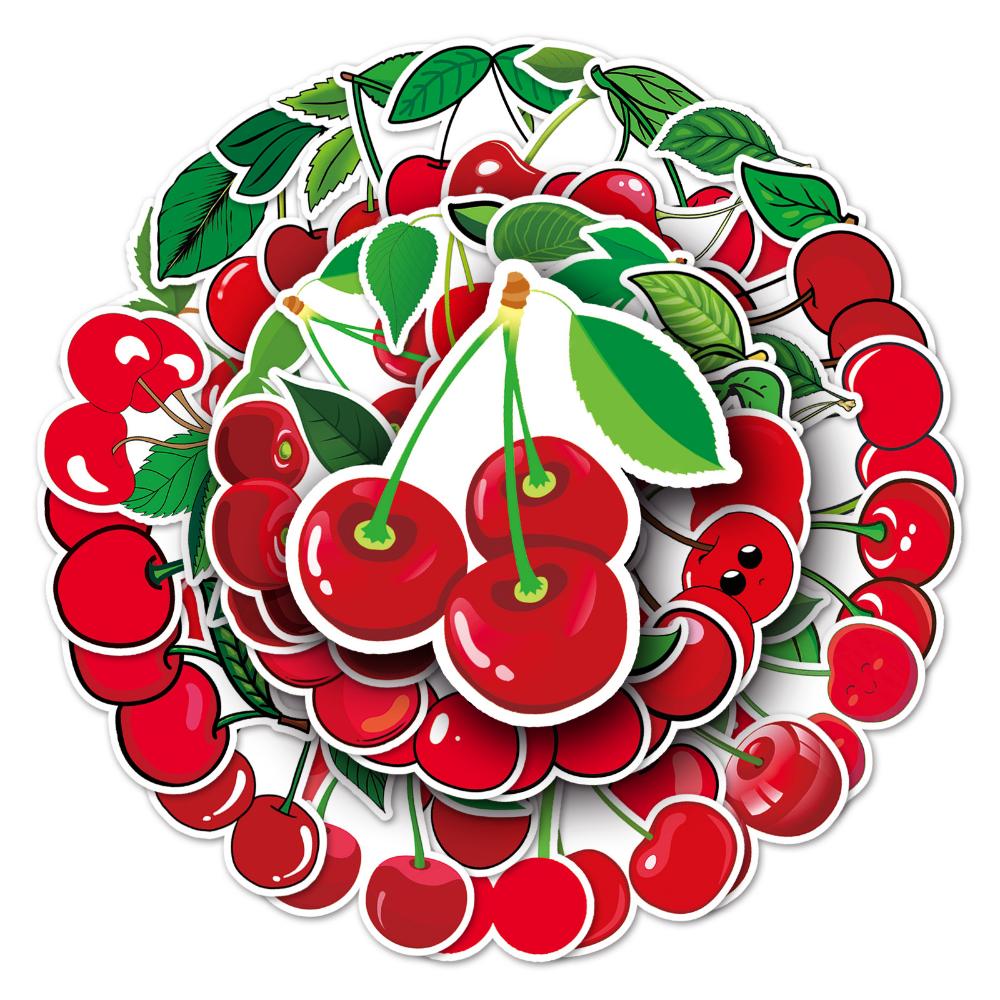 10/50pcs Cute Red Cherry Aesthetic Stickers Decal Laptop Luggage Phone Fridge Scrapbook Car Graffiti Sticker for Girl Kid Toys