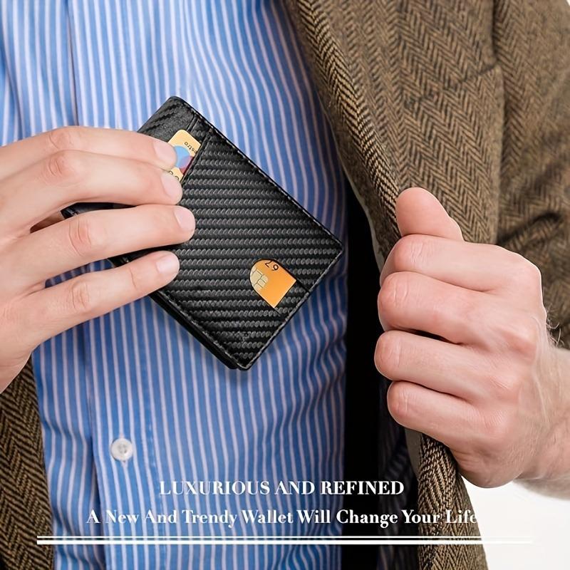 Men's Carbon Fiber RFID Bifold Wallet - Ultra-thin, Large Capacity, Multi-functional, Ideal for Travel.