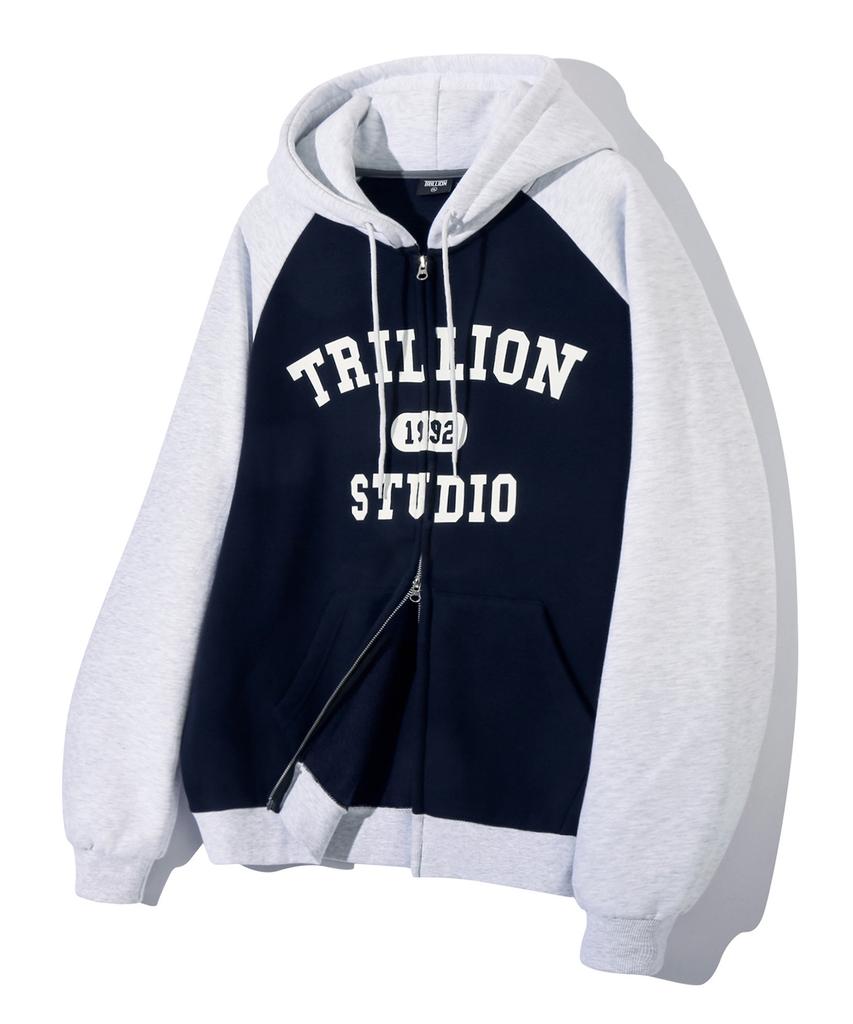 Trillion Raglan Color Mix 1992 Graphic Zip-Up Hoodie (Navy)