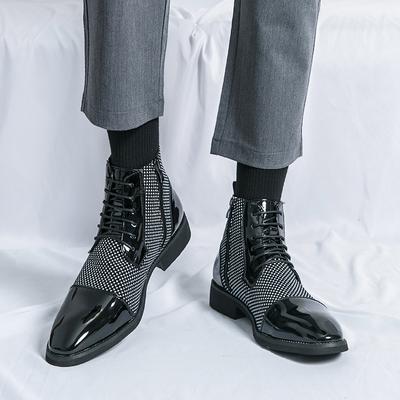 Pointed Men's High Top Leather Shoes Retro Trendy British Style Design Wedding Party Outdoor Casual Business Men's Black Boots