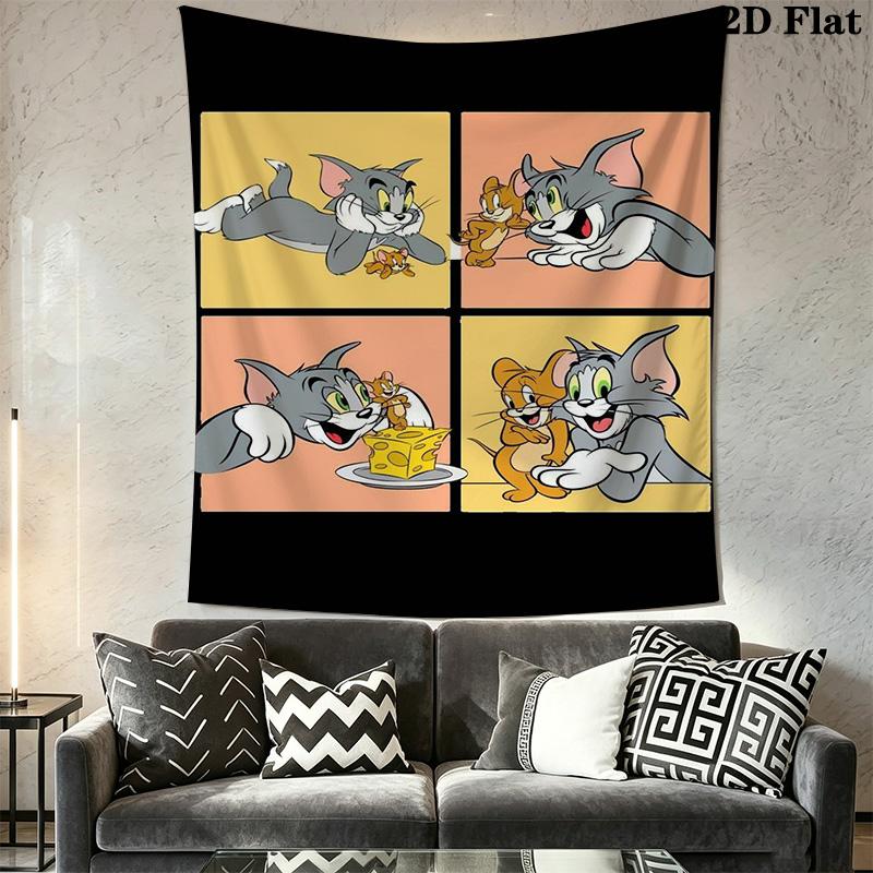 Tom Jerry Friendship Tapestry Fashion Print Background Cloth Homestay Soft Decoration Tapestry Atmospheric Background Cloth Gift