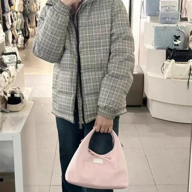 Gentle and sweet strap bow handbag spring new simple casual large-capacity dumpling bag