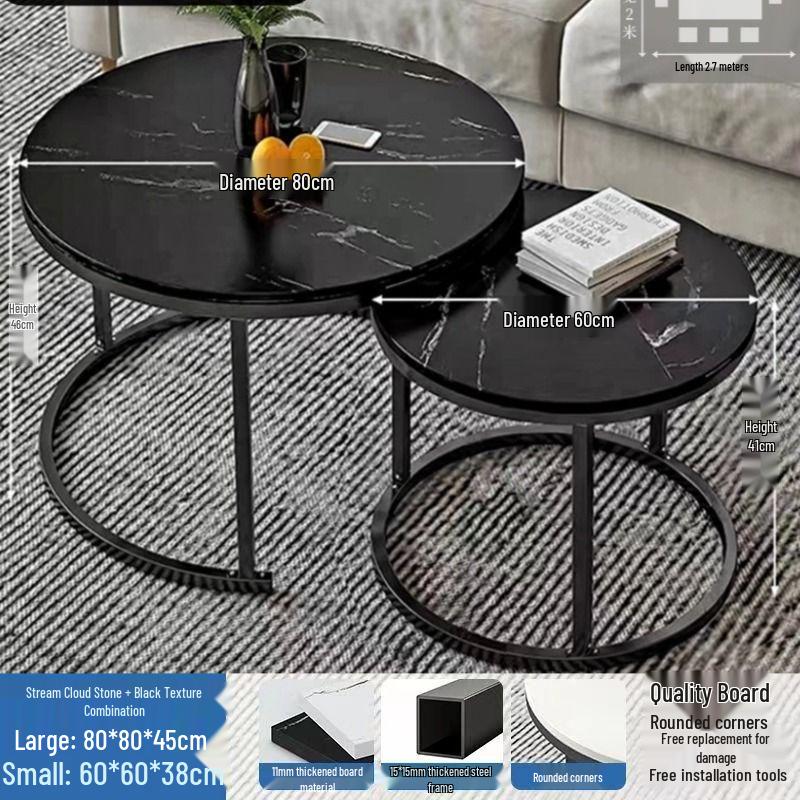 Simple Modern Light Luxury Coffee Table - Small Round Side Table for Living Room or Bedroom