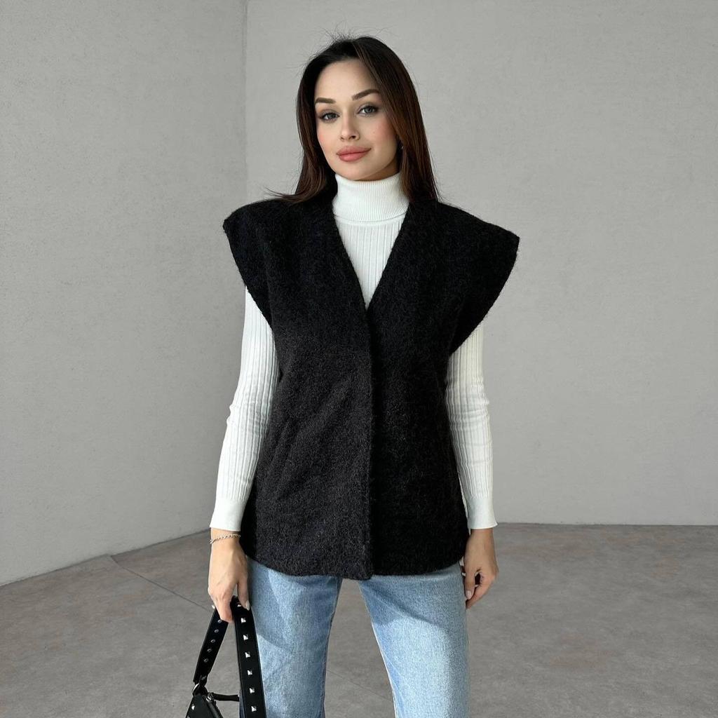2024 Autumn/Winter Women's Solid Color V-Neck Loose Casual Vest