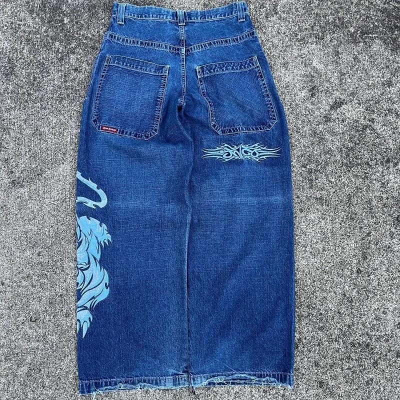 Hohe Taille Weites Bein Jeans Herren Streetwear Hip Hop Vintage Lockere Passform Gerader Schnitt Herbst