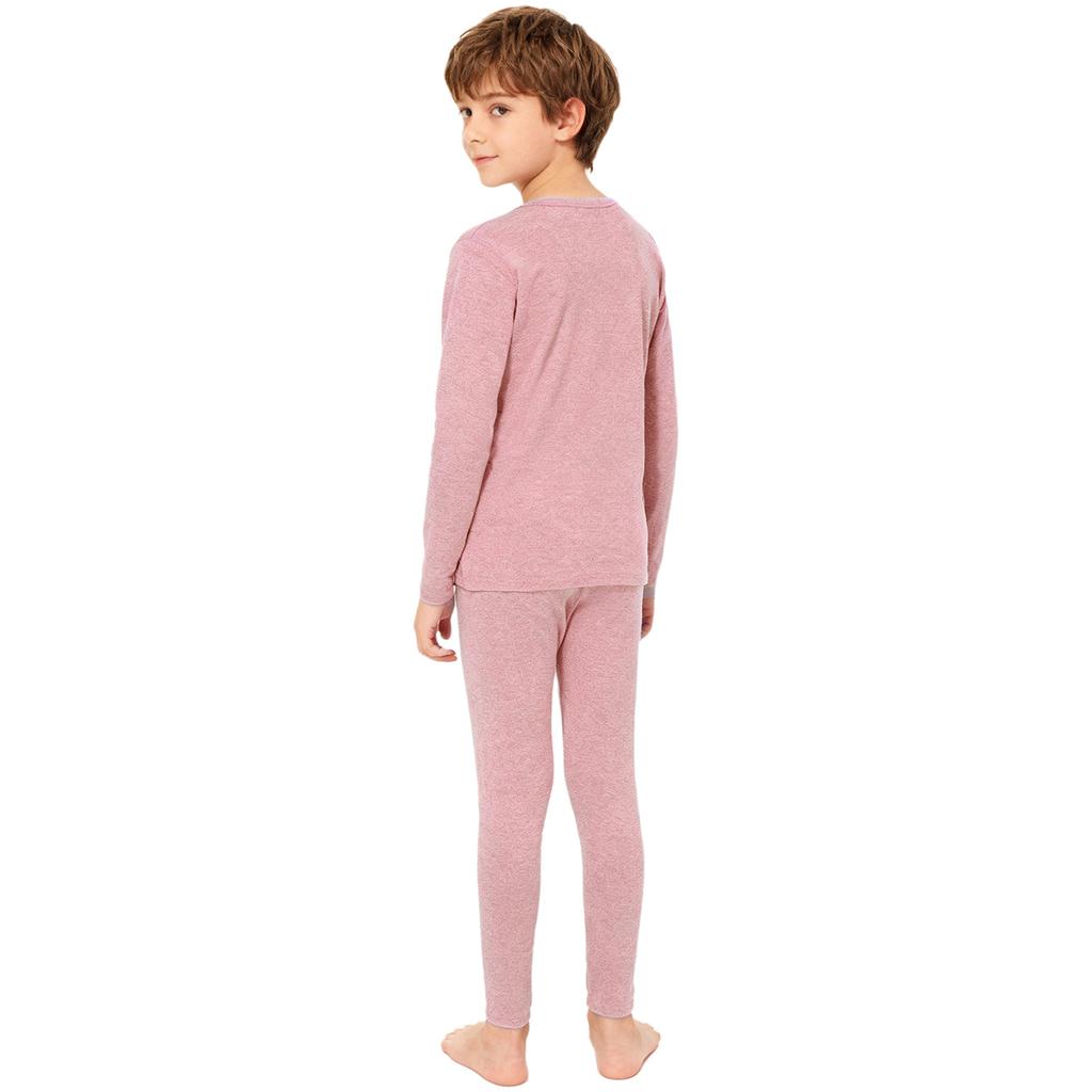 Unisex Kids Thermal Underwear Set Round Neck Long Sleeve Top Elastic Waistband Leggings Lightweight Nightwear