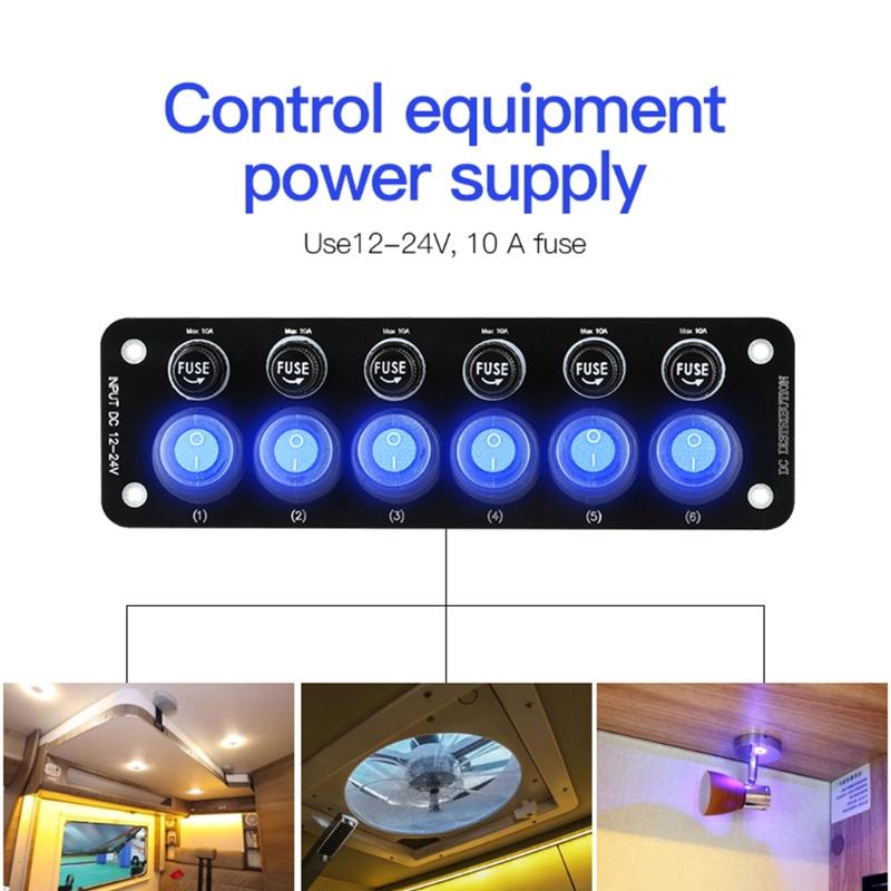 6 Position Rocker Toggle Switch For Car RV Truck Boat Ships Electronic On/Off Power Button Multi Port Sockets Switches