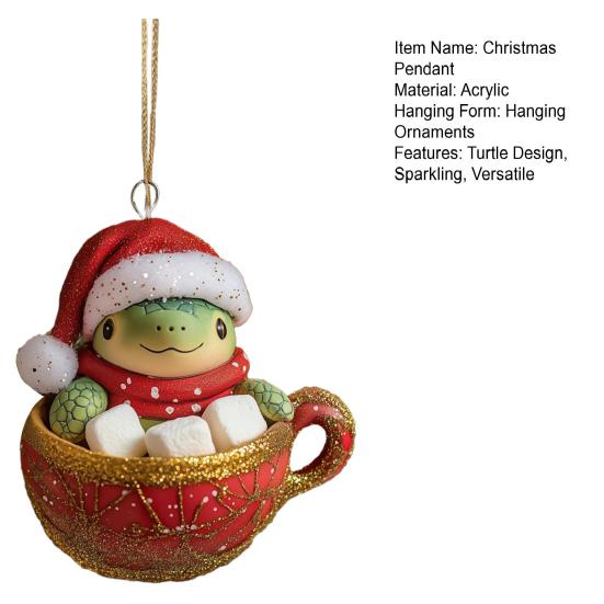 Zawieszka na choinkę Dekoracja Żółw w czapce Mikołaja Design Błyszcząca ozdoba Dekoracja na przyjęcie świąteczne