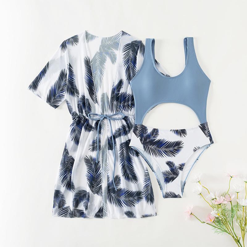 TS JYL-BK244 Leaf Print Kids Bikini, Three-Piece Swimwear For Teen Girls M