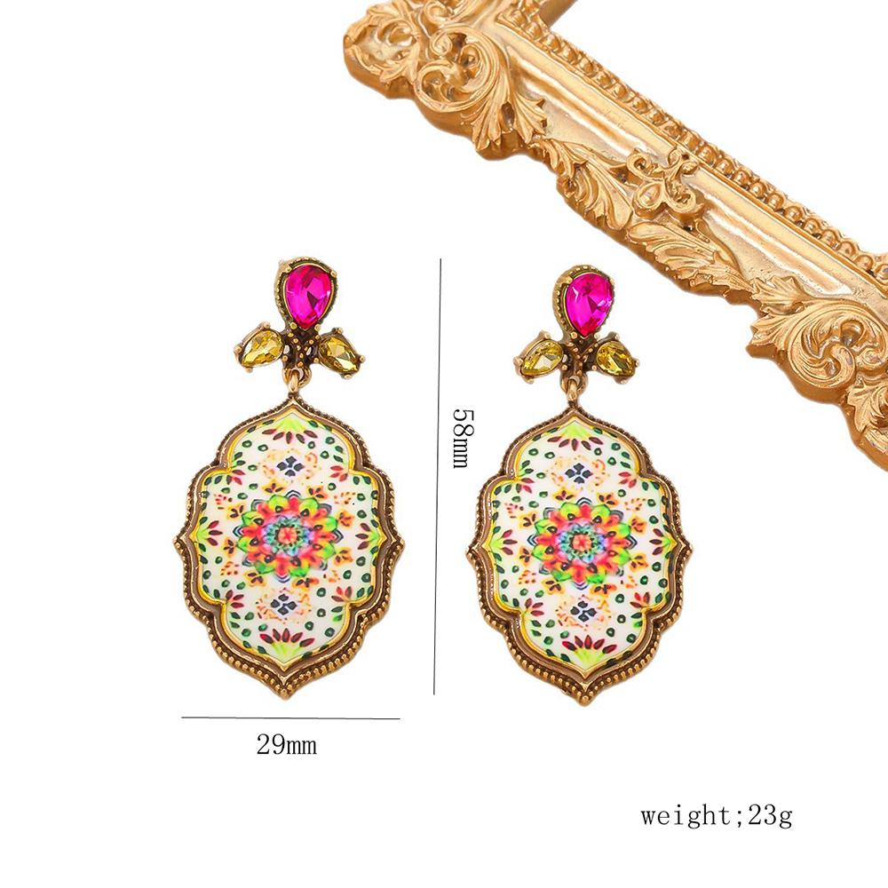 

Vintage Antique Gold Plated Mandala Flower Drop Earrings For Women Boho Big Epoxy Statement Earrings Jewelry