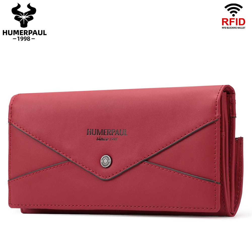 Humerpaul The First Layer of Cowhide Ladies Clutch, Large-capacity RFID Anti-theft Swipe Multi-card Wallet with Photo Window