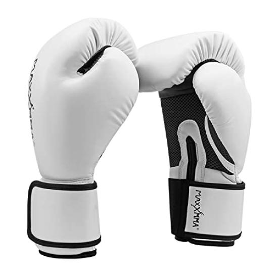 MaxxMMA Boxing Gloves Punching Gloves Breathable Kickboxing Mixed Martial Arts Punching Gloves Sandbag MMA Training Gloves (8oz, White)