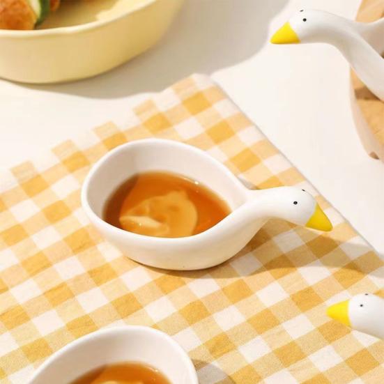 Goose Ceramic Sauce Dish Set Cute Embossed Soy Sauce & Condiment Plates for Sushi Dumplings & Hot Pot Elegant Home Decor Practical Dipping Bowls