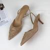 Luxury  High Heels Women Sandals Mesh Embroider Elegant Pointed Ladies Slingback Evening Party Wedding Bridal Dress Shoes