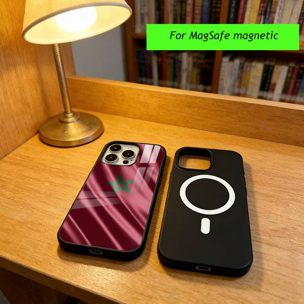 M-Moroccan Flag Phone Case For iPhone17,16,15,14,13,12,11 Plus,Pro Magnetic with Magsafe Wireless Charging