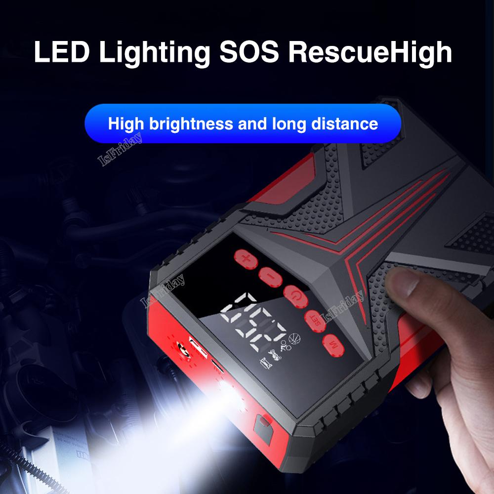 4 In1 Car Jump Starter Air Pump Power Bank Lighting Portable Air Compressor Cars Battery Starters Starting Auto Tyre Inflator