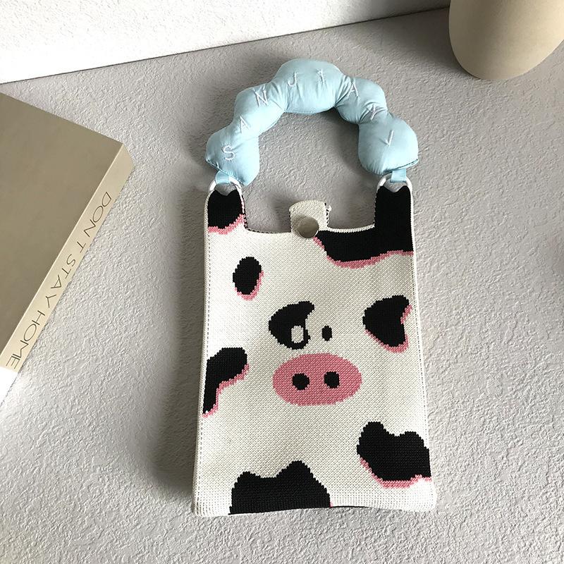 Мини-вязаная сумка для мобильного телефона с нишевым дизайном, симпатичная мультяшная универсальная портативная сумка через плечо для женщин 15*24cm